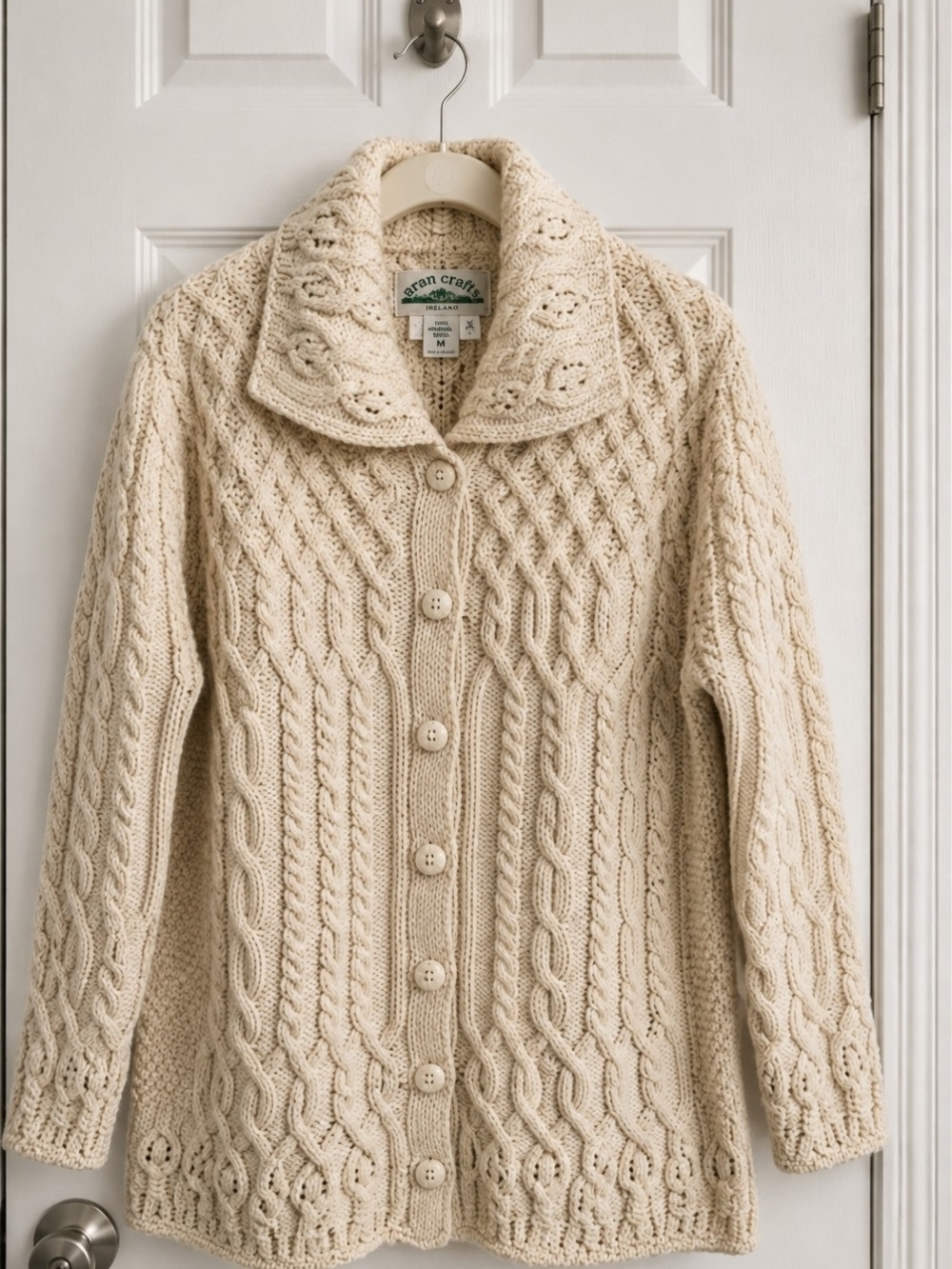 Aran Crafts Ireland 100% Merino Wool Cable Knit Cardigan – Size M